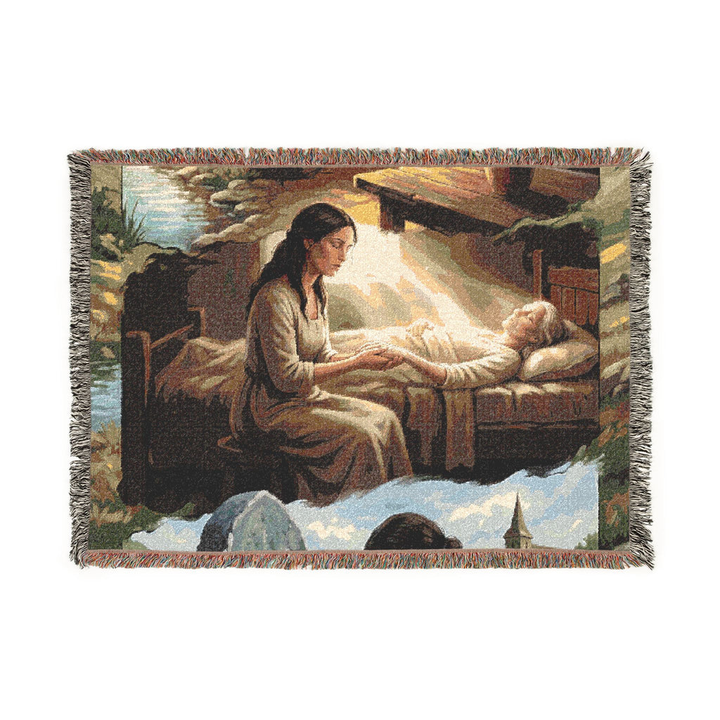 Religious Nativity Woven Blanket — Mary & Baby Jesus Tapestry Throw