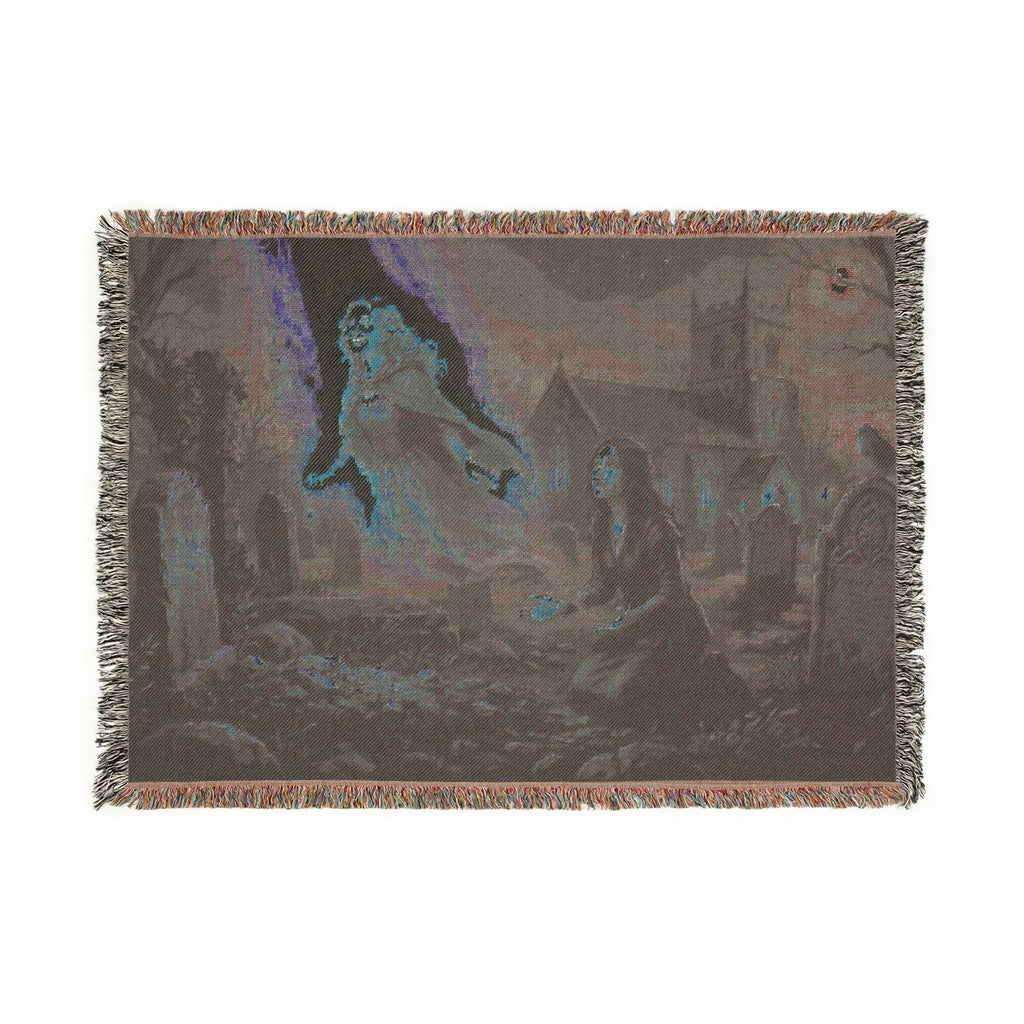 Ghostly Reunion Woven Blanket — Gothic Angel & Graveyard Throw