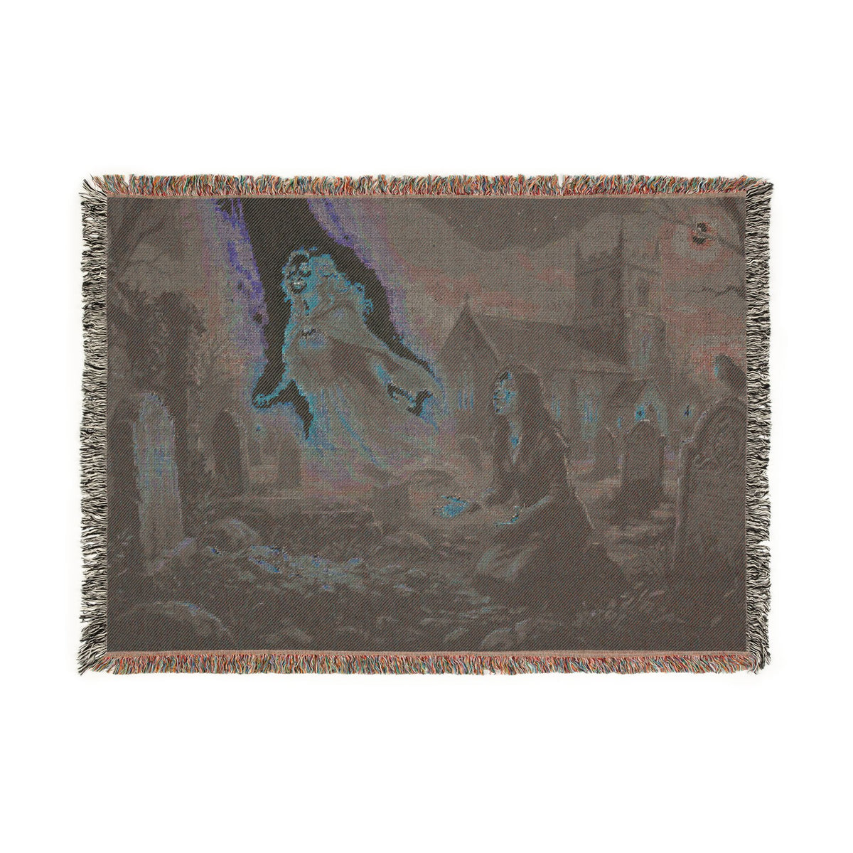 Ghostly Reunion Woven Blanket — Gothic Angel & Graveyard Throw