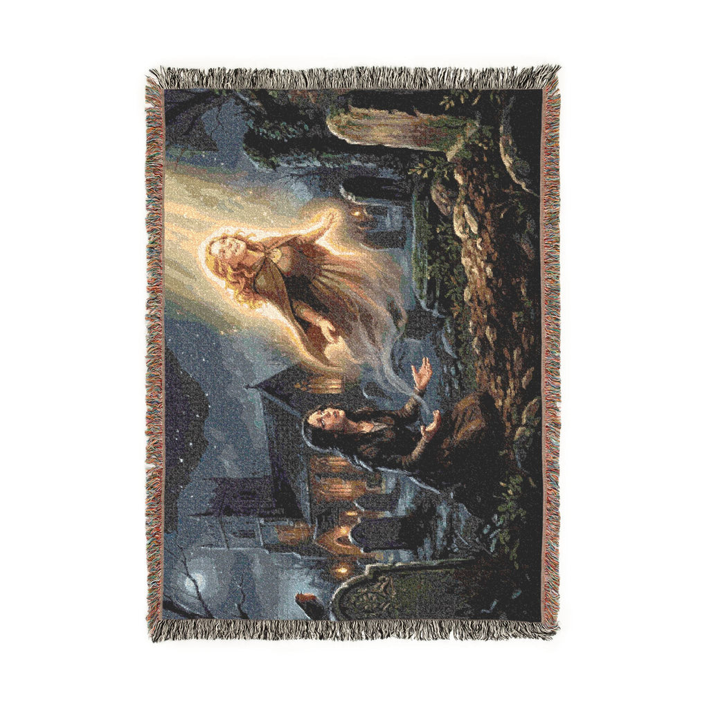 Ghostly Reunion Woven Blanket — Gothic Angel & Graveyard Throw