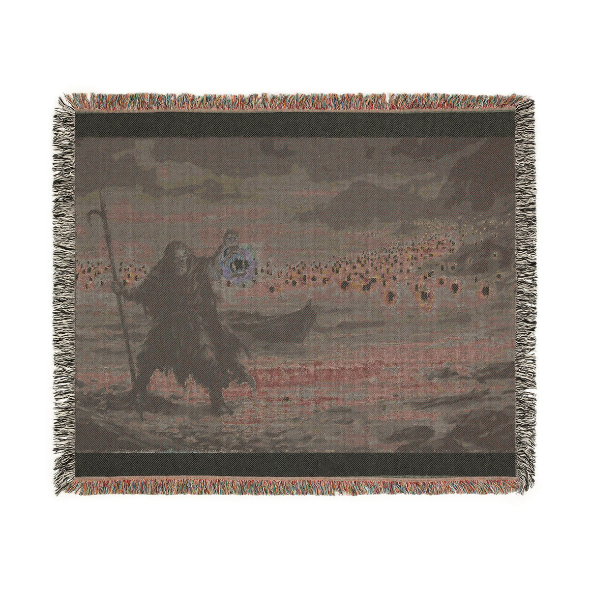 Grim Reaper Lantern Woven Blanket — Gothic Night Cemetery Throw