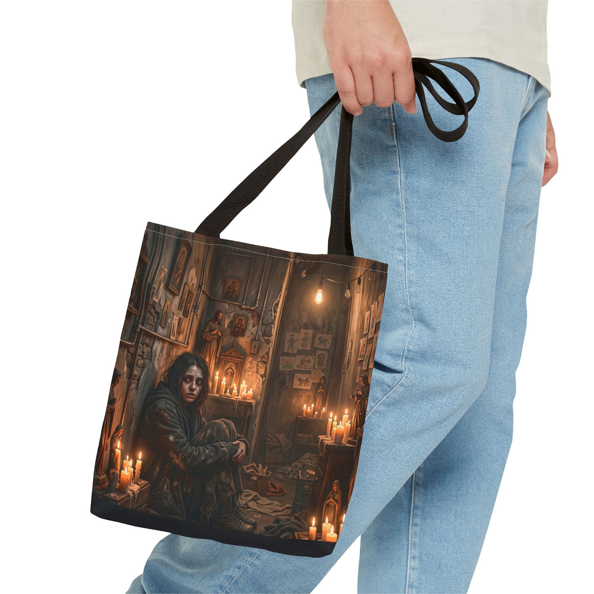Candlelit Vigil Tote Bag - Gothic Shrine Dark Romance Book Bag