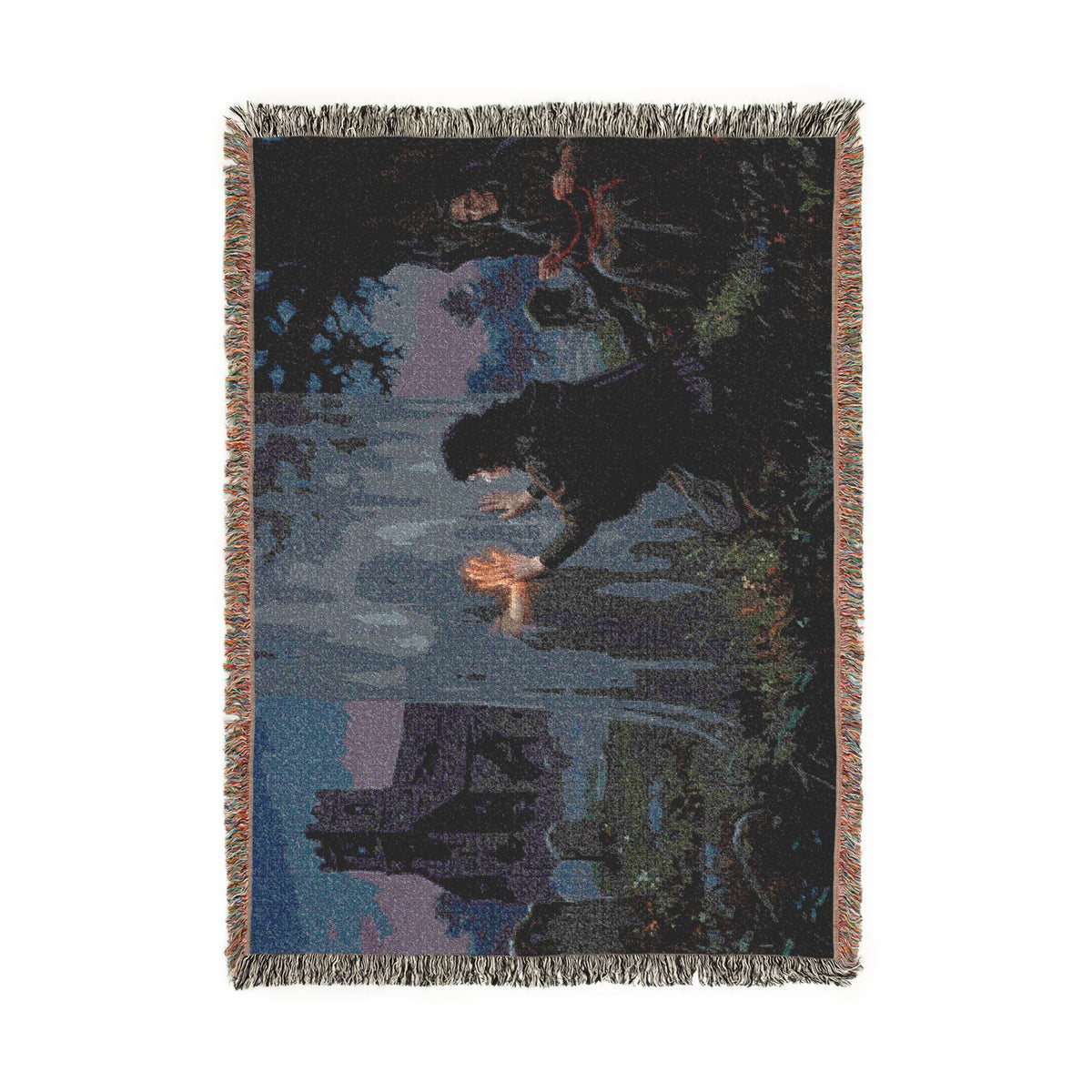 Woven Blanket - Gothic Lantern Night Scene Throw Blanket