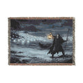 Grim Reaper Lantern Woven Blanket — Gothic Night Cemetery Throw