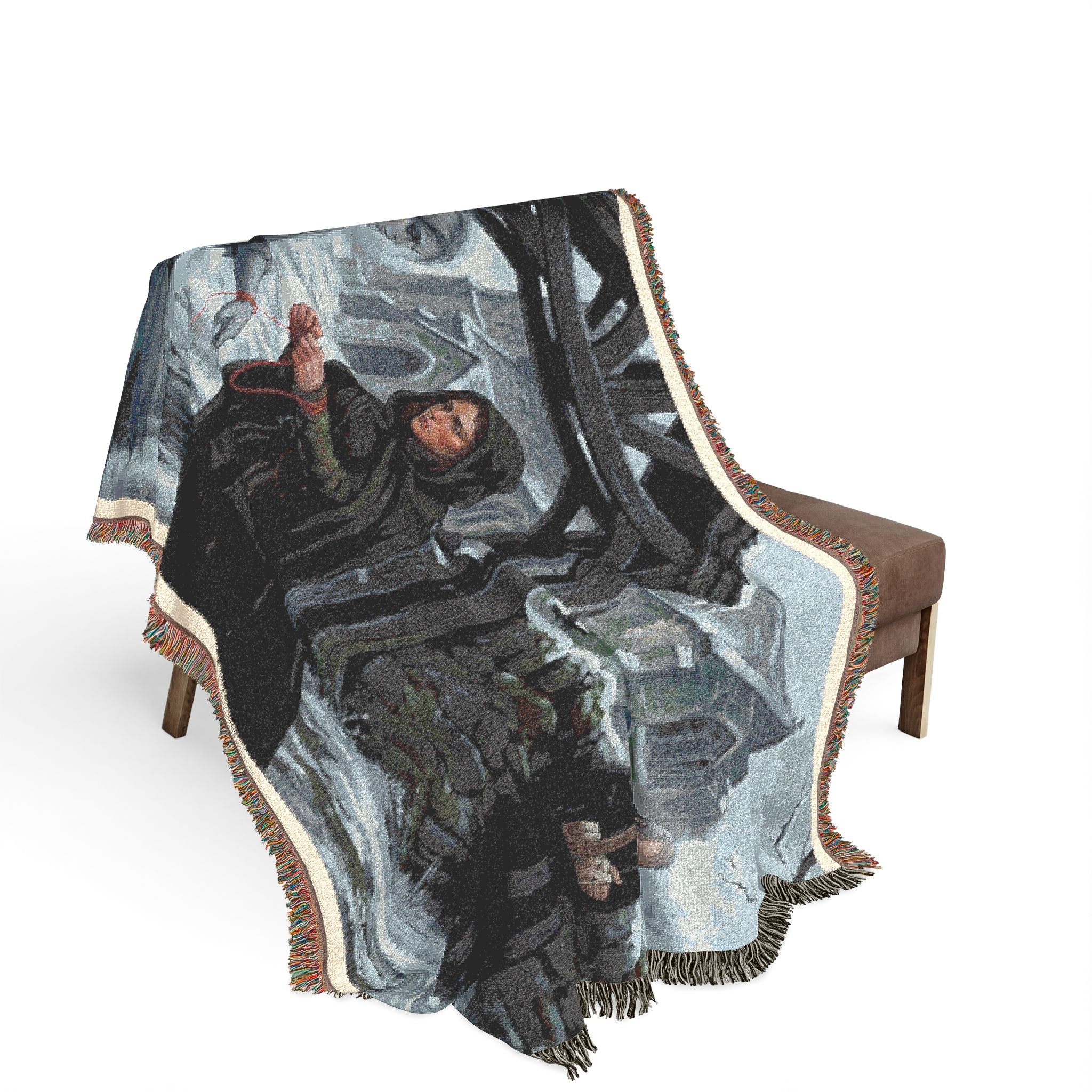 Woven Blanket — Vintage Winter Monastery Scene Throw