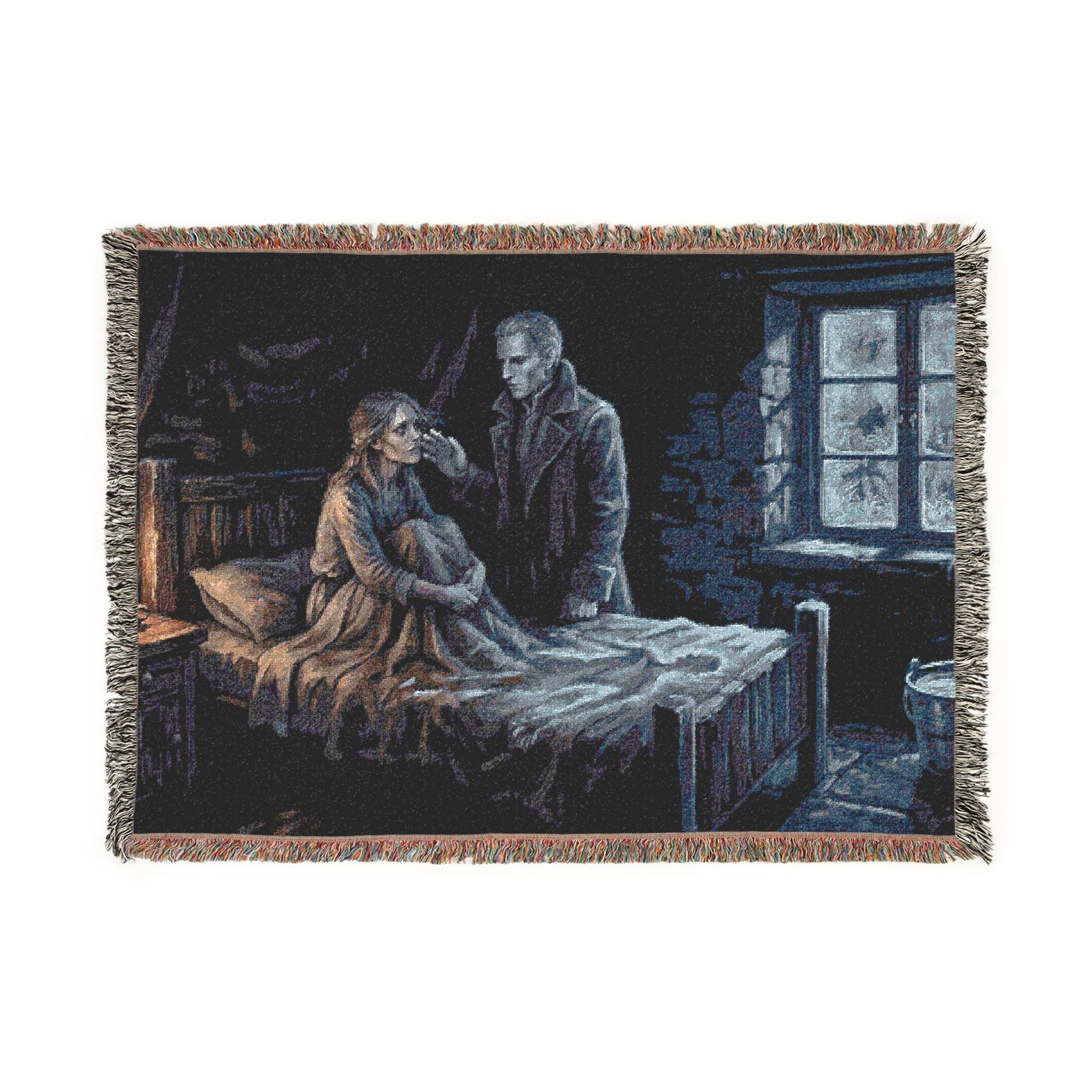 Candlelit Interior Woven Blanket — Victorian Dark Romance Throw
