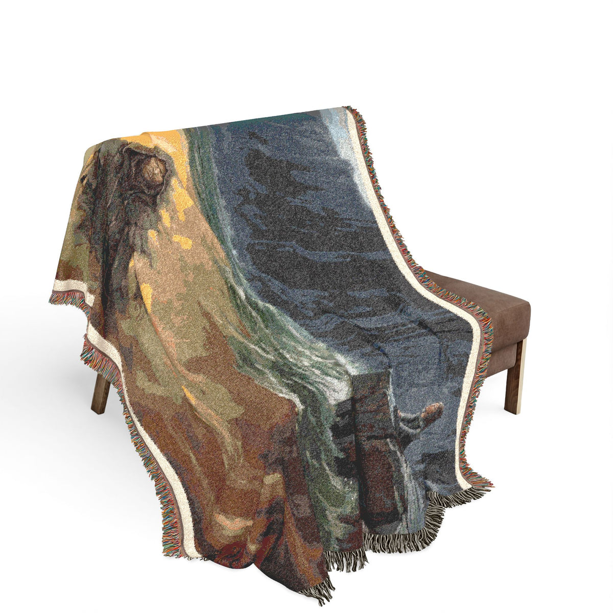 Mythic Sea Woven Blanket — Odin and Valkyrie Nordic Landscape Throw