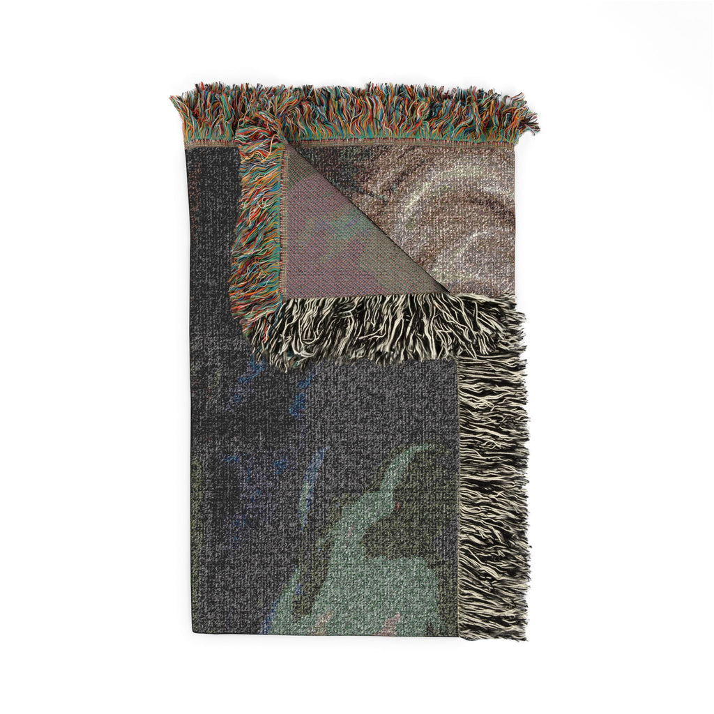 Woven Throw Blanket — Serene River Folklore Scene, Cozy Decorative Accent