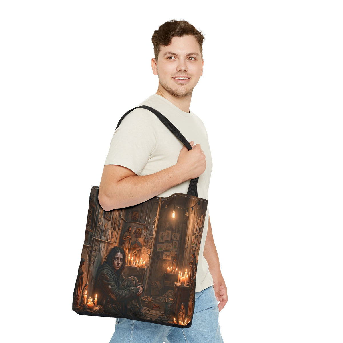 Candlelit Vigil Tote Bag - Gothic Shrine Dark Romance Book Bag