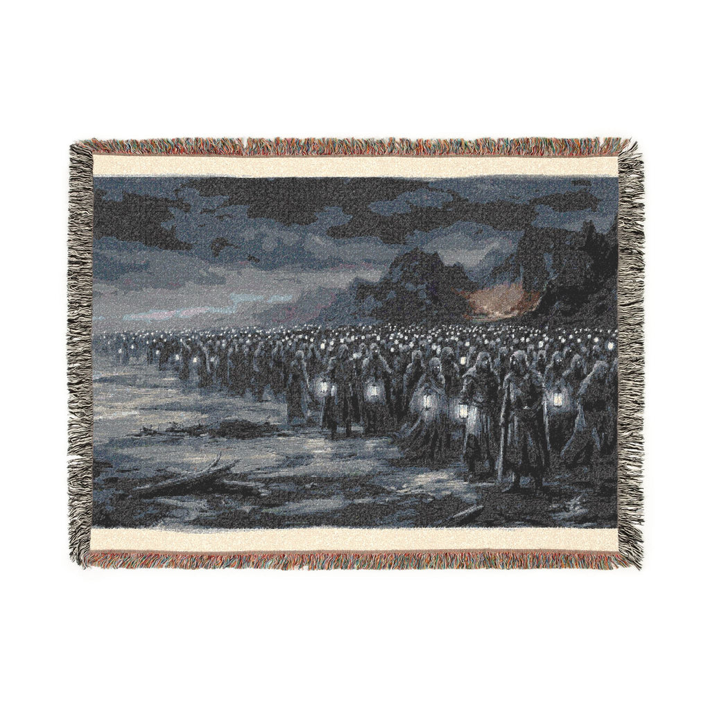 Lantern-Lit Coastal Woven Blanket — Gothic Shore Night Throw