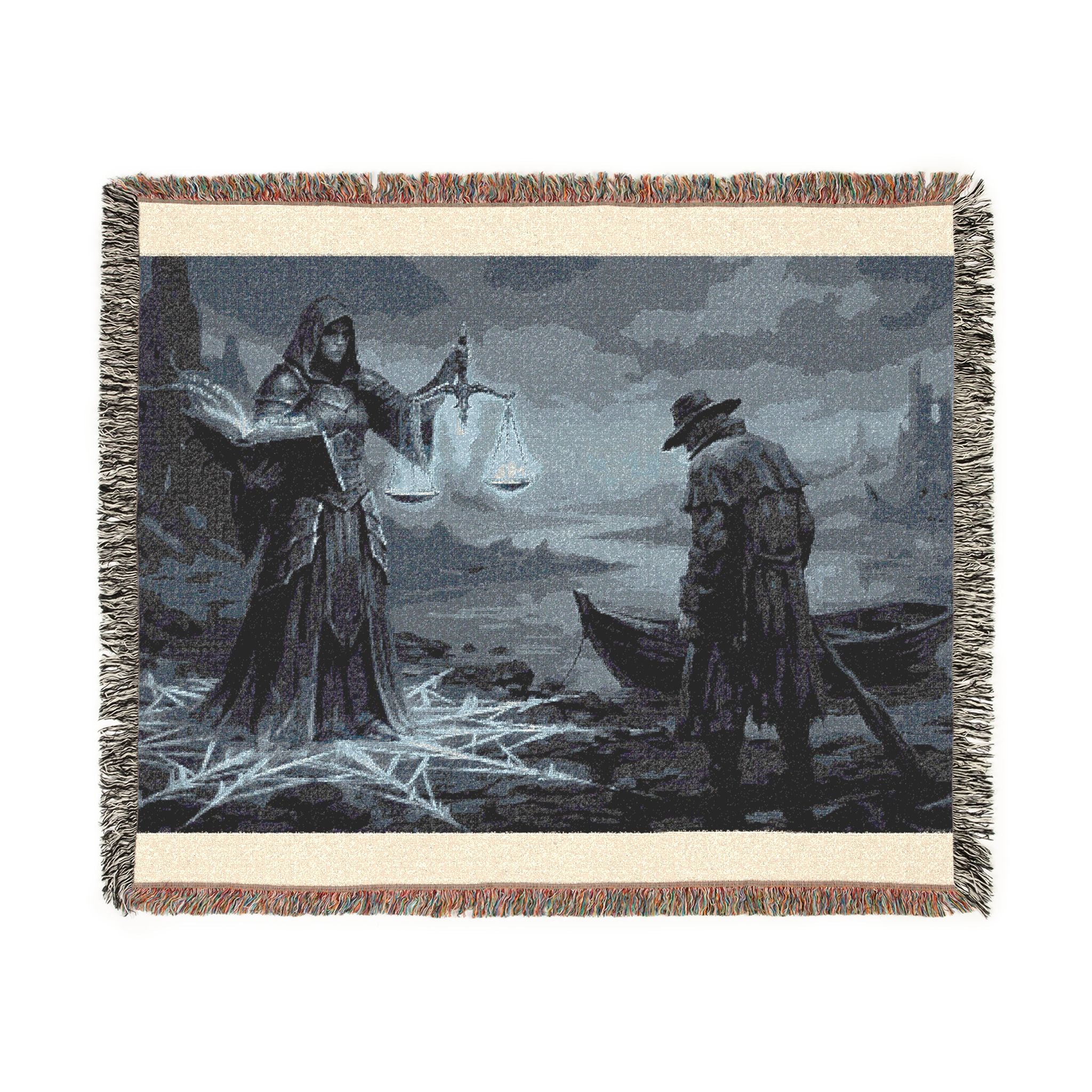 Old Sea Tale Woven Blanket — Viking Mythic Tapestry Throw