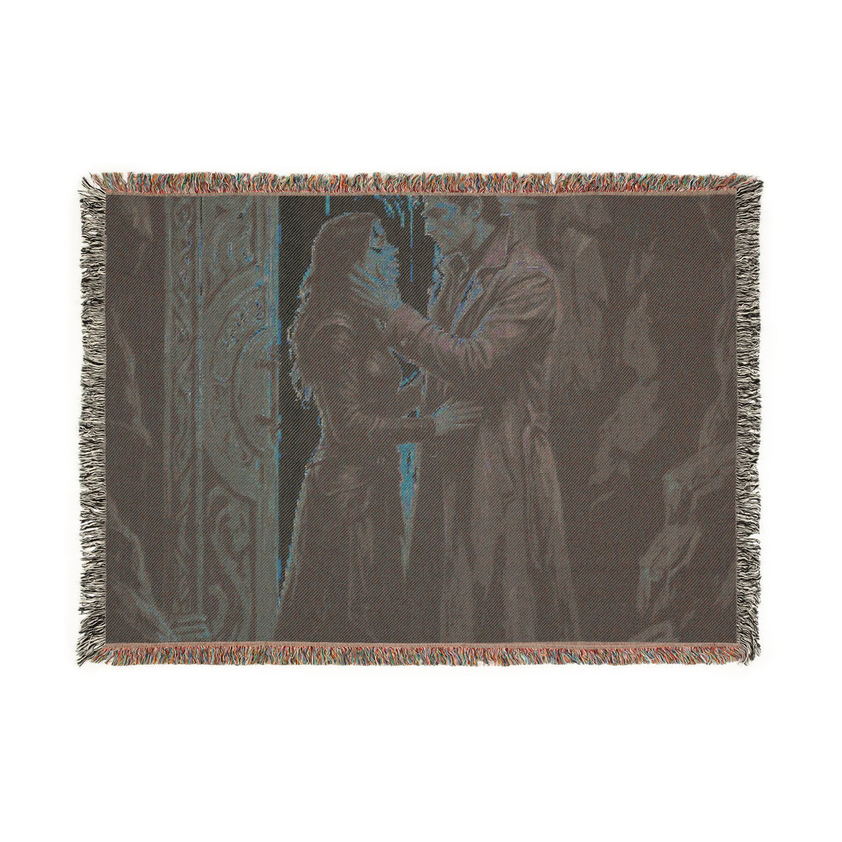 Romantic Medieval Couple Woven Blanket – Cozy Castle-Inspired Throw for Fans of Historical Romance