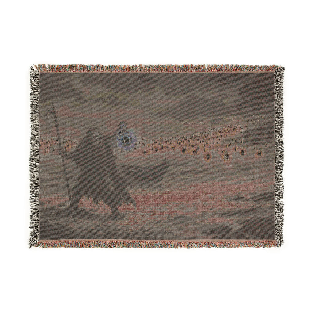 Grim Reaper Lantern Woven Blanket — Gothic Night Cemetery Throw