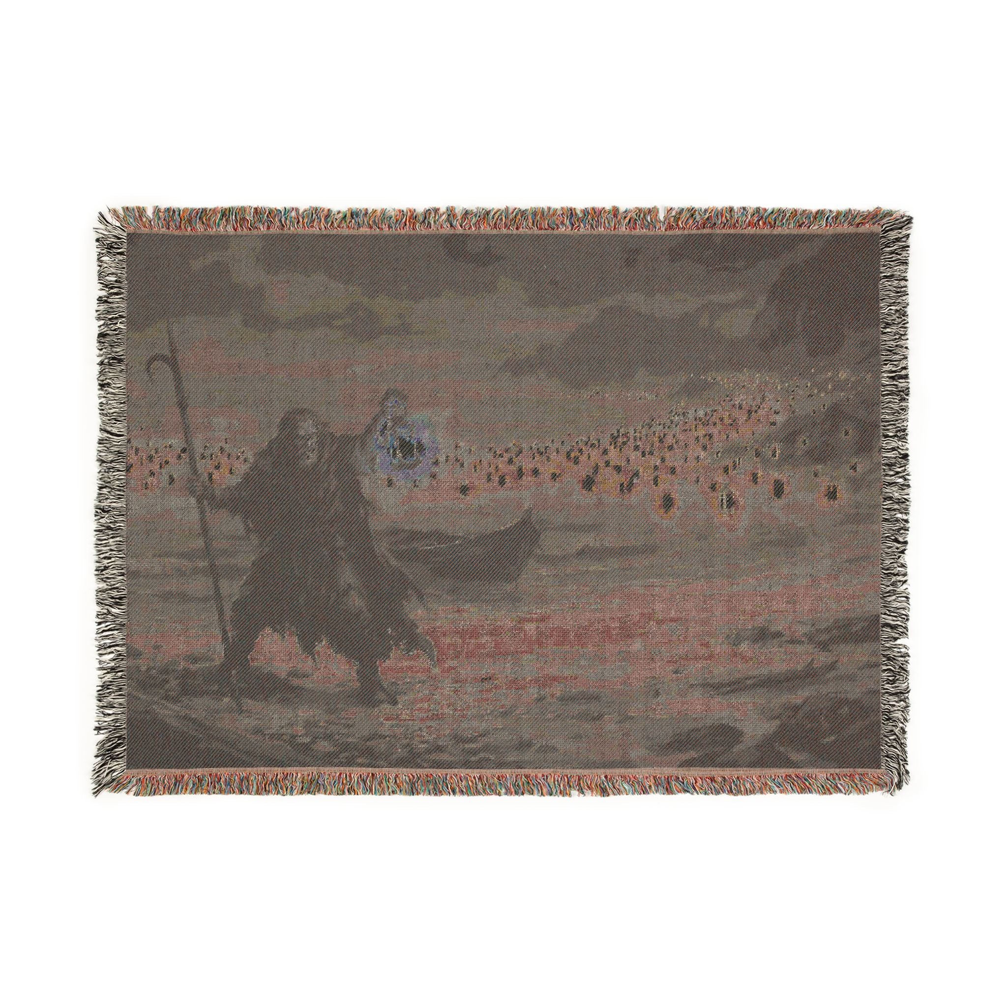 Grim Reaper Lantern Woven Blanket — Gothic Night Cemetery Throw