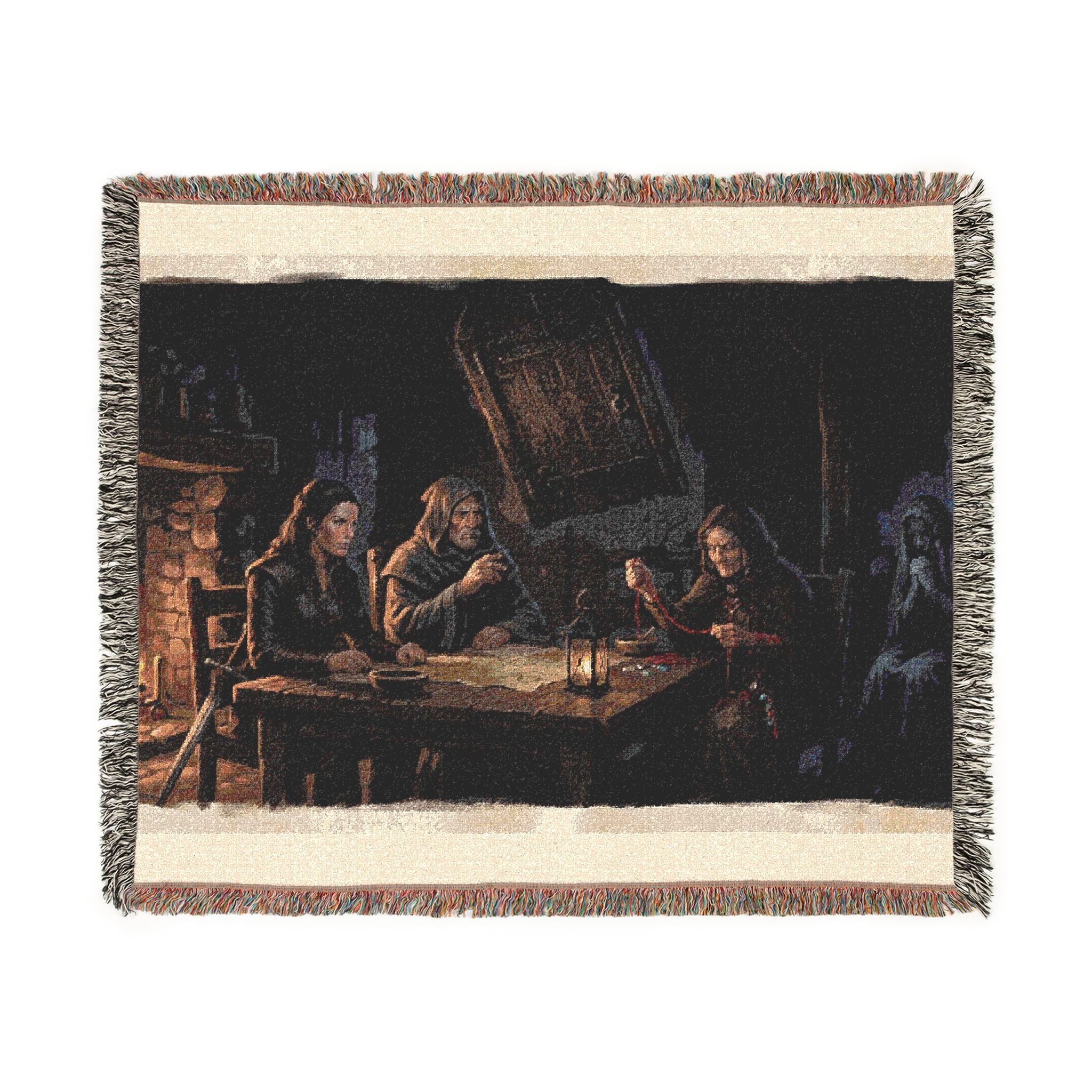 Firelit Reading Woven Blanket — Rustic Cabin Vintage Throw