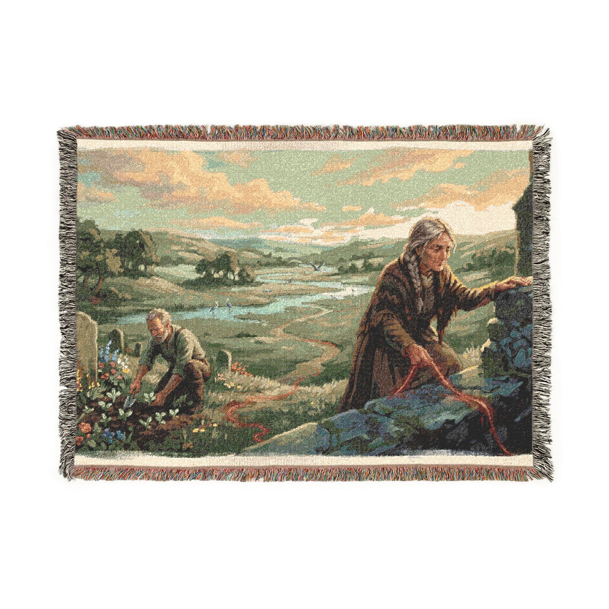 Pastoral Landscape Woven Blanket — Religious Countryside Throw