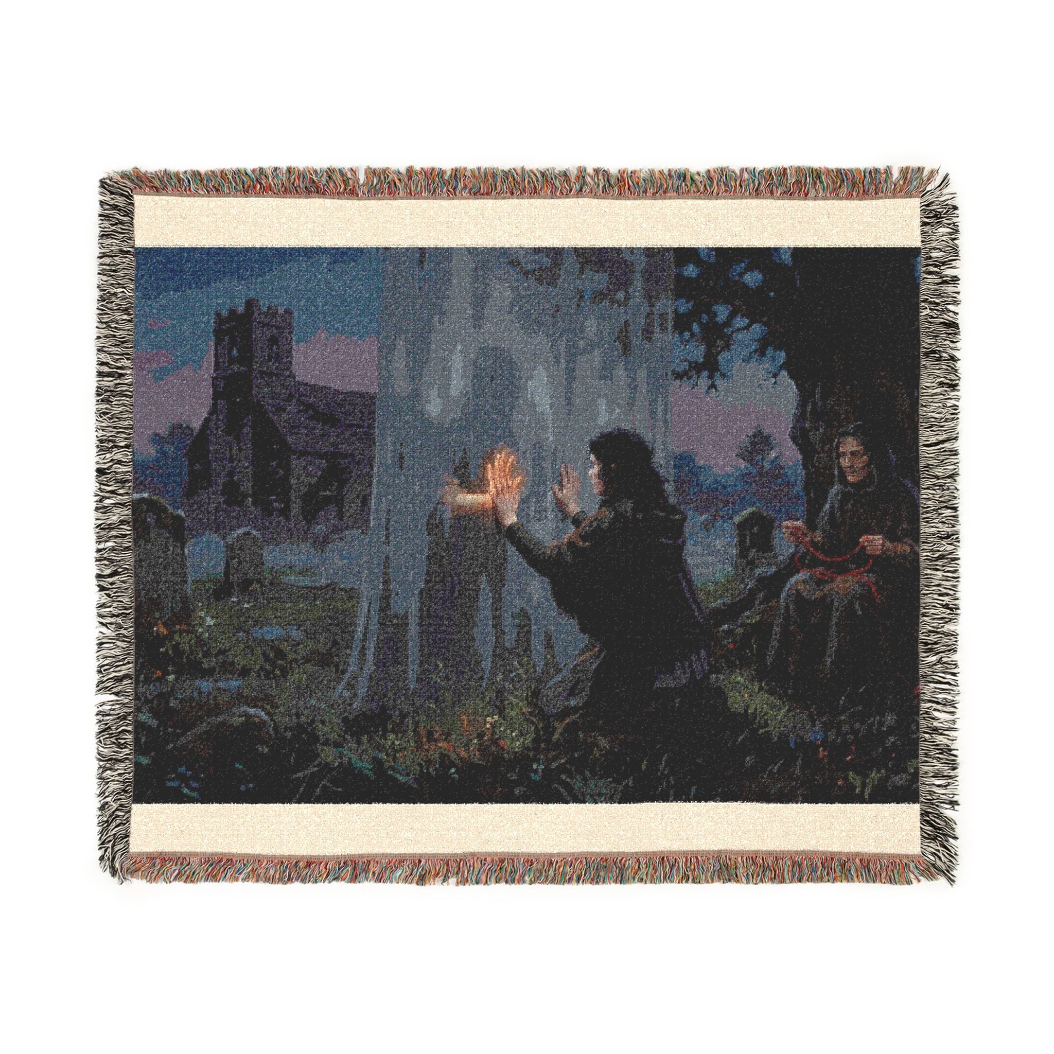 Woven Blanket - Gothic Lantern Night Scene Throw Blanket