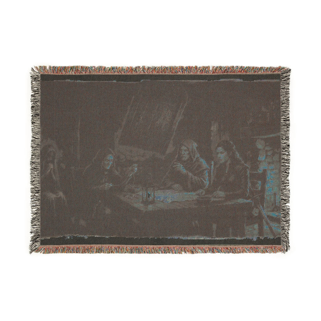 Firelit Reading Woven Blanket — Rustic Cabin Vintage Throw