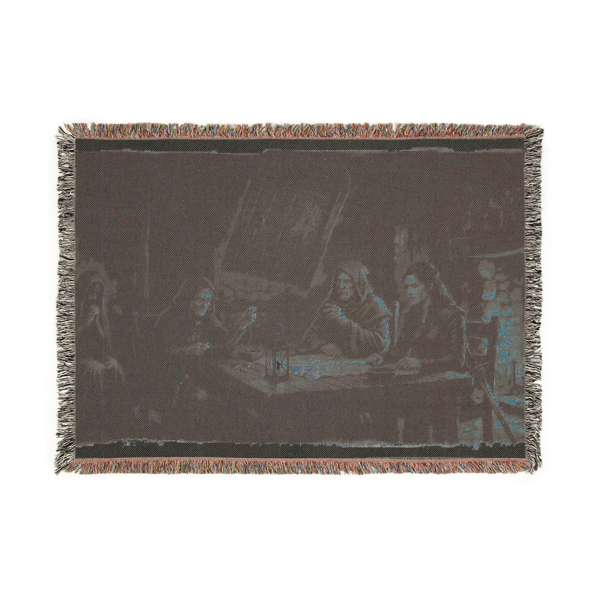 Firelit Reading Woven Blanket — Rustic Cabin Vintage Throw