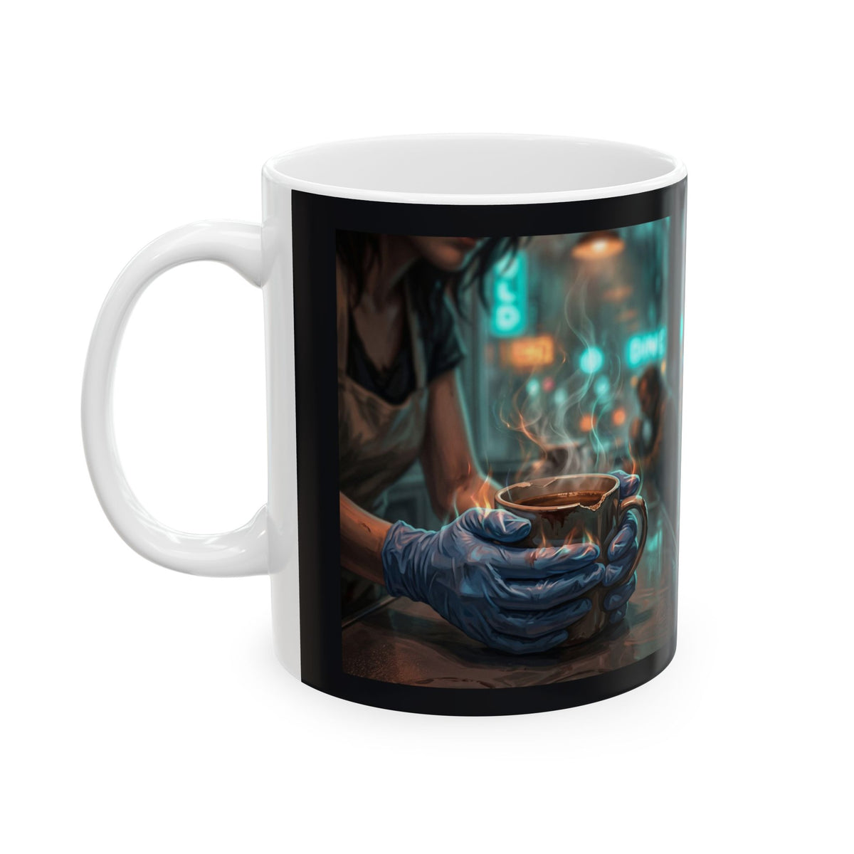 Cold Hands Warm Cup Ceramic Mug - Cozy Noir Diner Coffee Cup