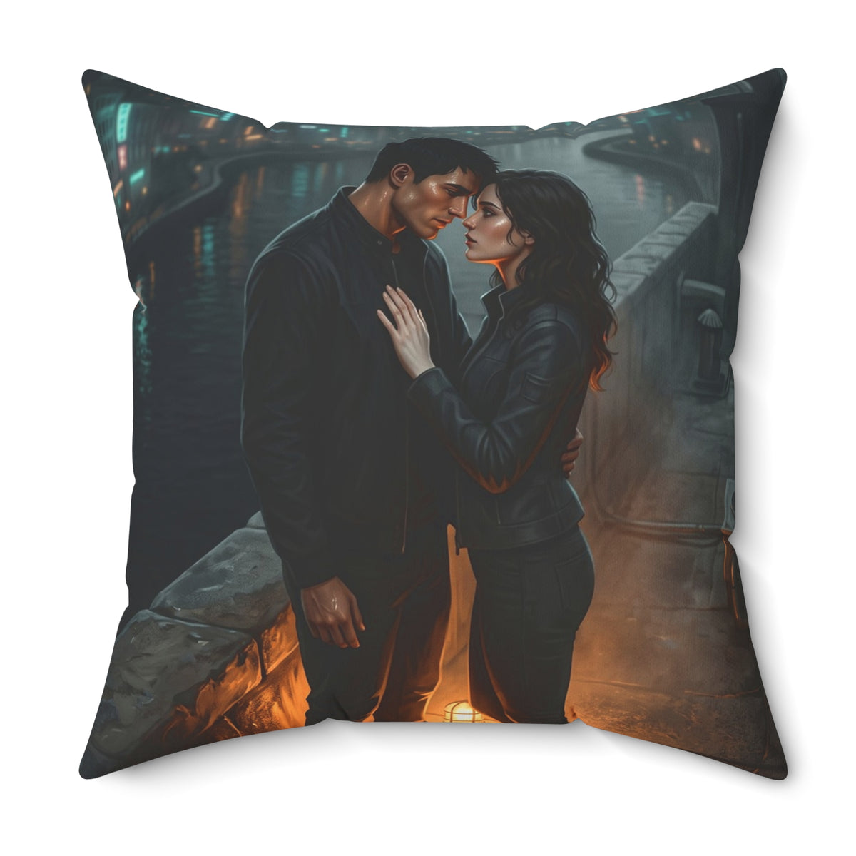 Rooftop Vow Throw Pillow - Dark Fantasy Romance Accent Cushion
