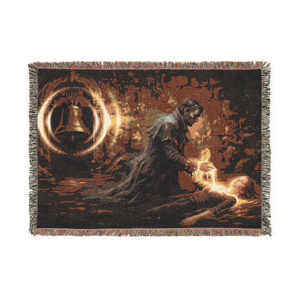 Mystic Bell Woven Blanket — Celtic Raven & Fire Tapestry Throw