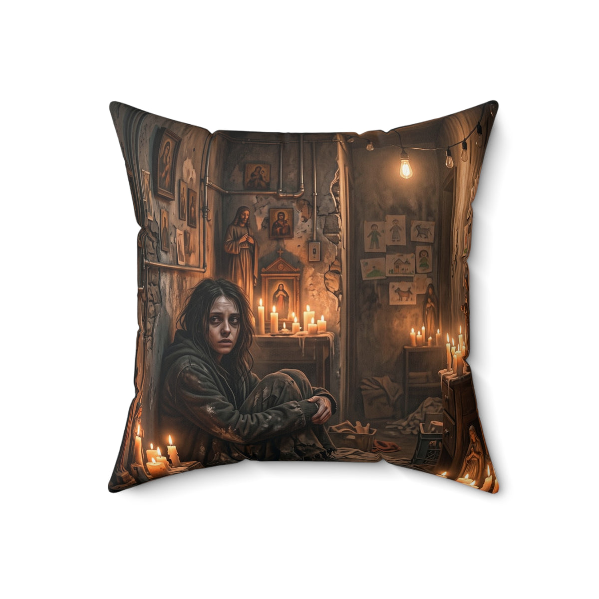 Candlelit Vigil Throw Pillow - Gothic Shrine Dark Romance Accent Cushion