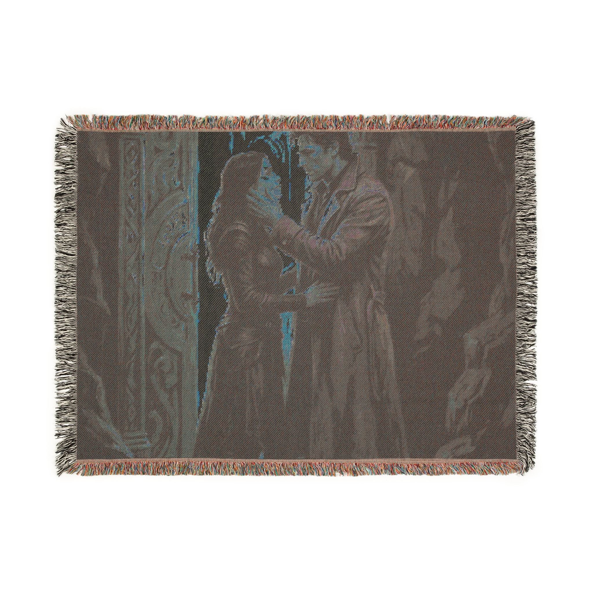 Romantic Medieval Couple Woven Blanket – Cozy Castle-Inspired Throw for Fans of Historical Romance