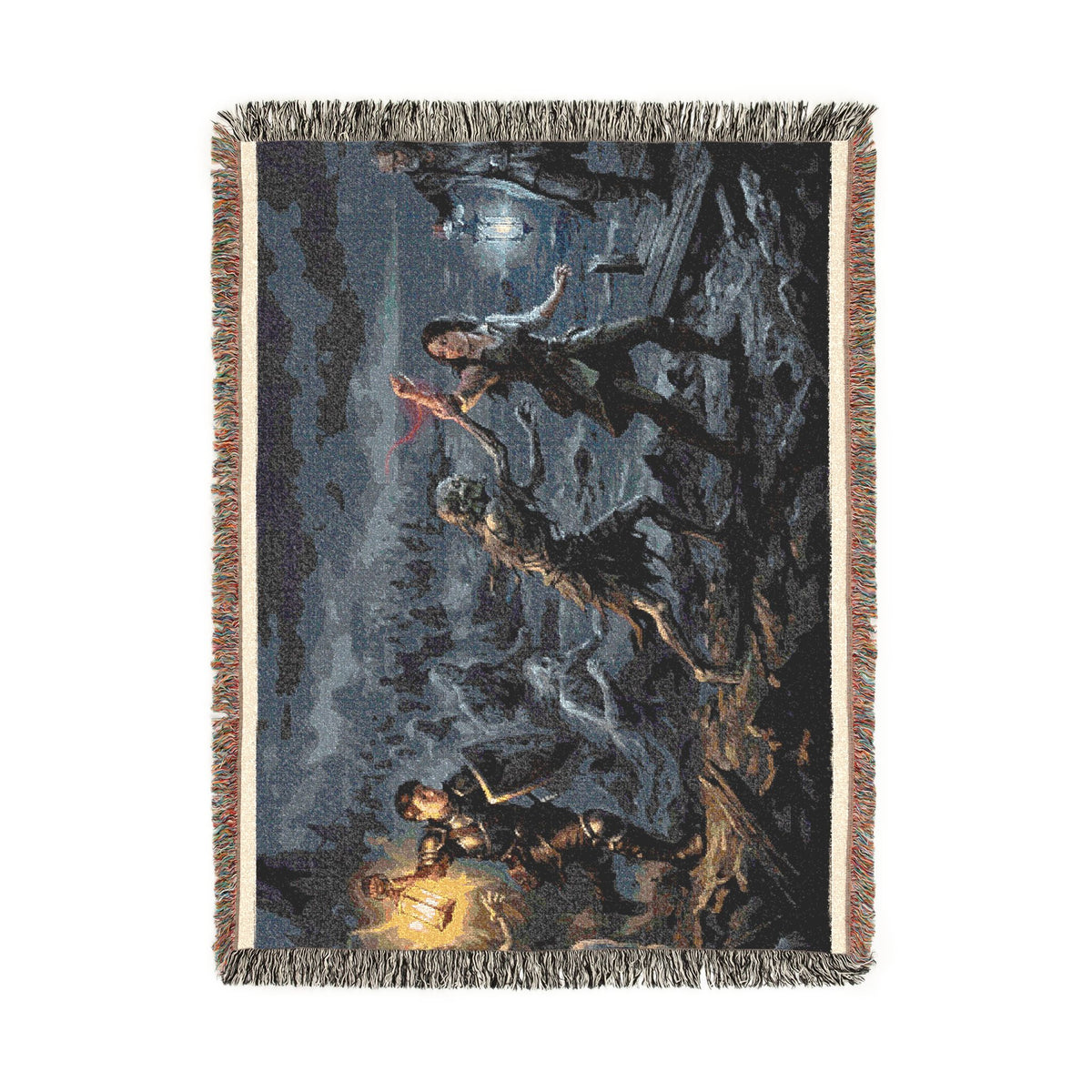 Torchlit Shore Woven Blanket — Misty Night Figures Gothic Throw