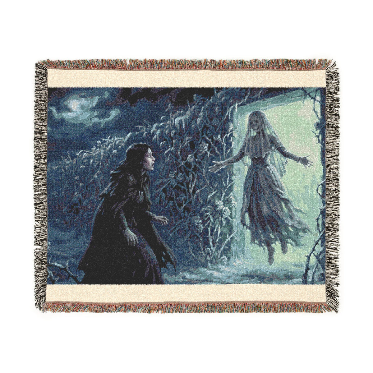 Gothic Mirror Woven Blanket — Haunting Phantom Reflection Throw