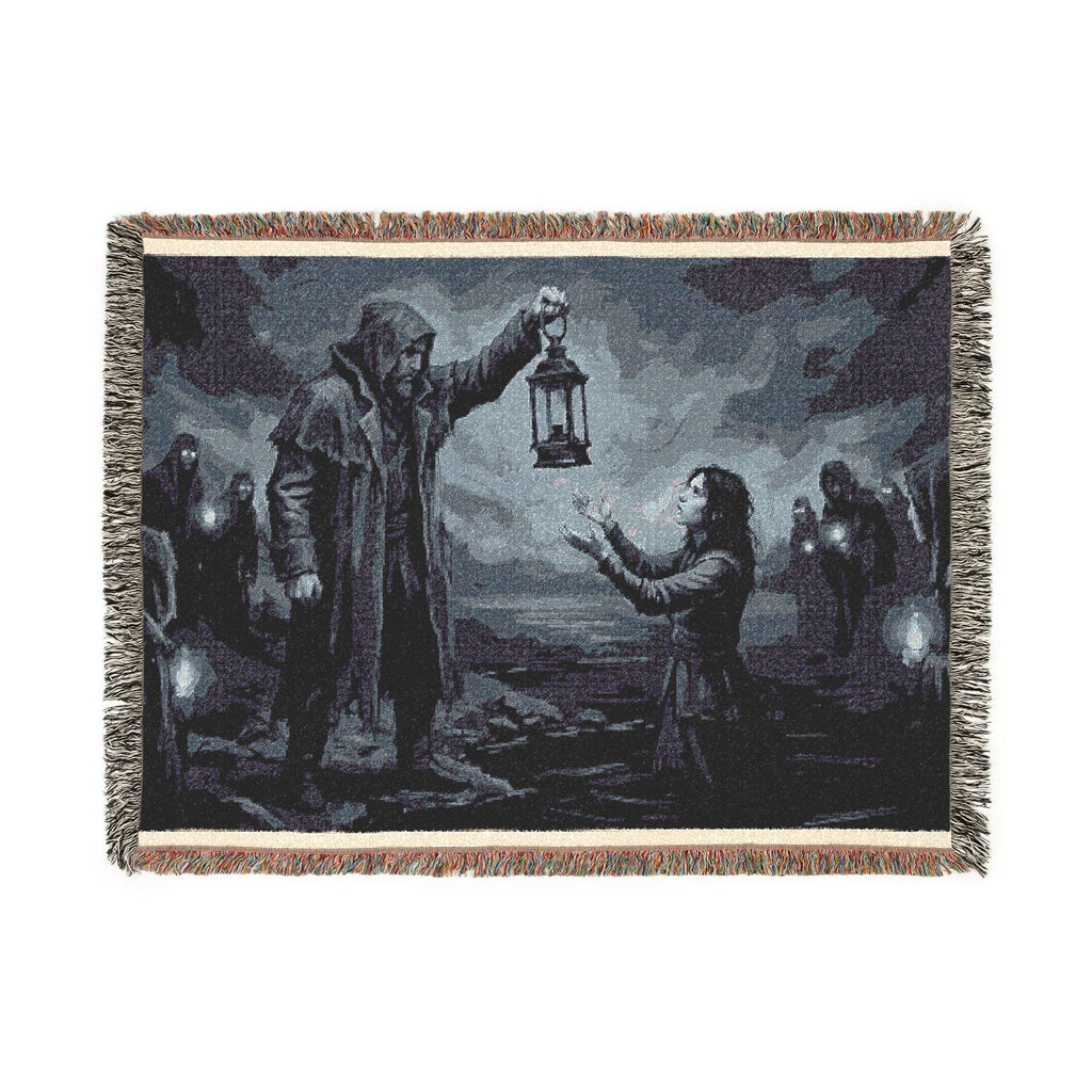 Lantern Light Woven Blanket — Gothic Reaching Hands Occult Throw