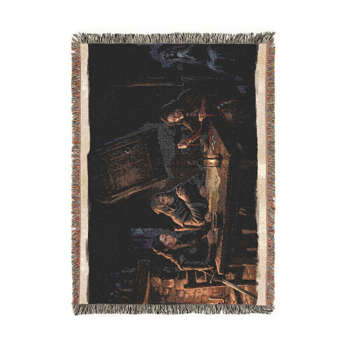 Firelit Reading Woven Blanket — Rustic Cabin Vintage Throw