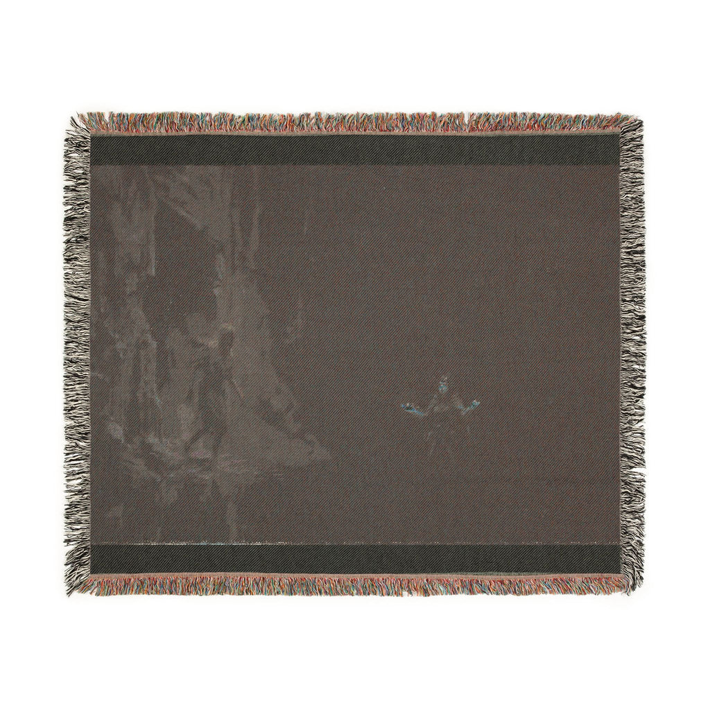 Night Forest Woven Blanket — Cozy Dark Woodland Throw with Subtle Lantern Glow