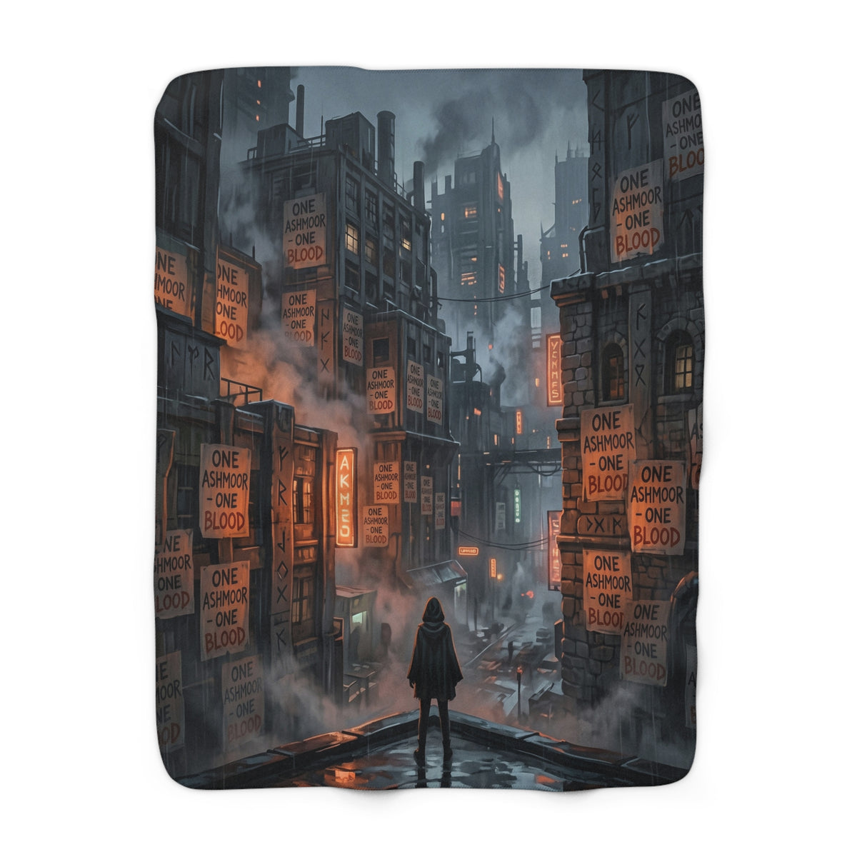 One Ashmoor One Blood Sherpa Fleece Blanket - Dark Fantasy City Throw