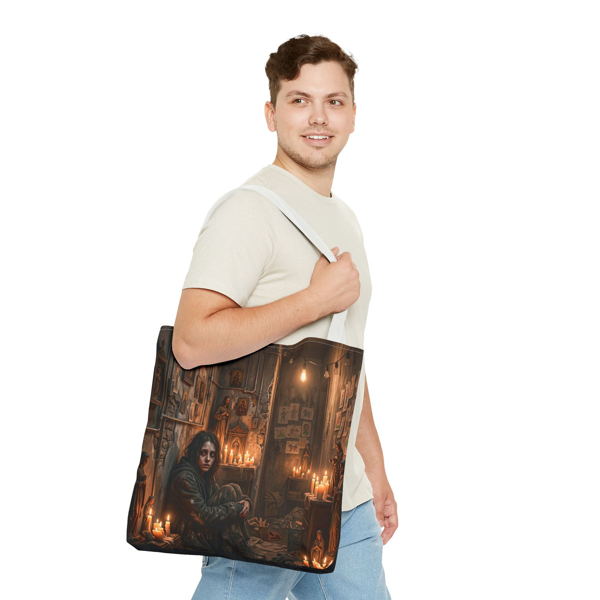 Candlelit Vigil Tote Bag - Gothic Shrine Dark Romance Book Bag