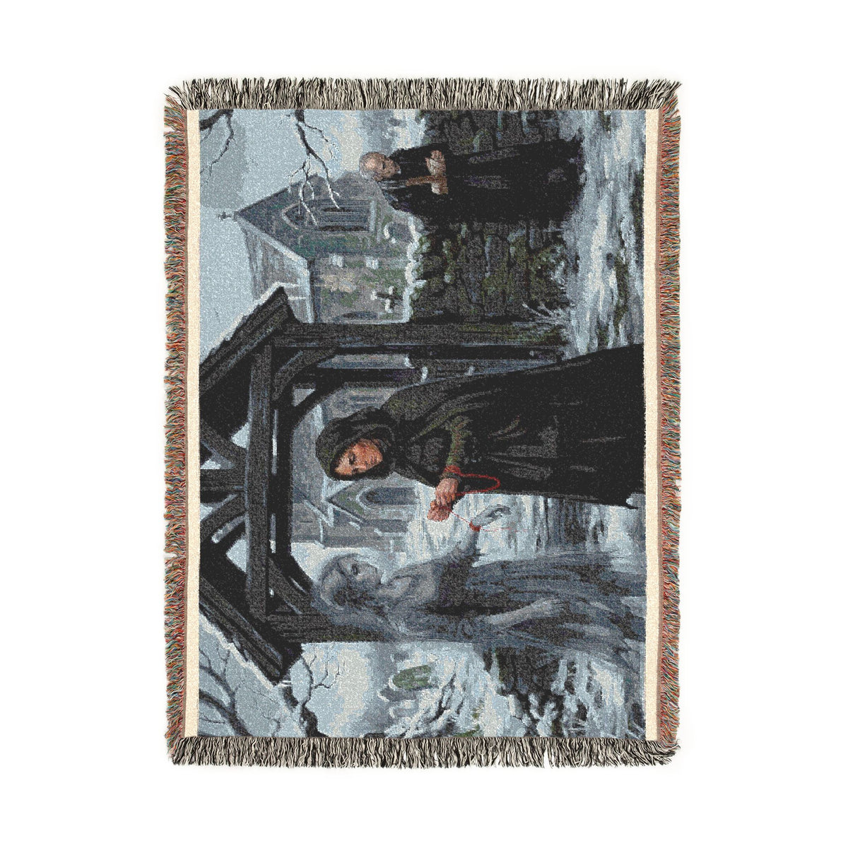 Woven Blanket — Vintage Winter Monastery Scene Throw