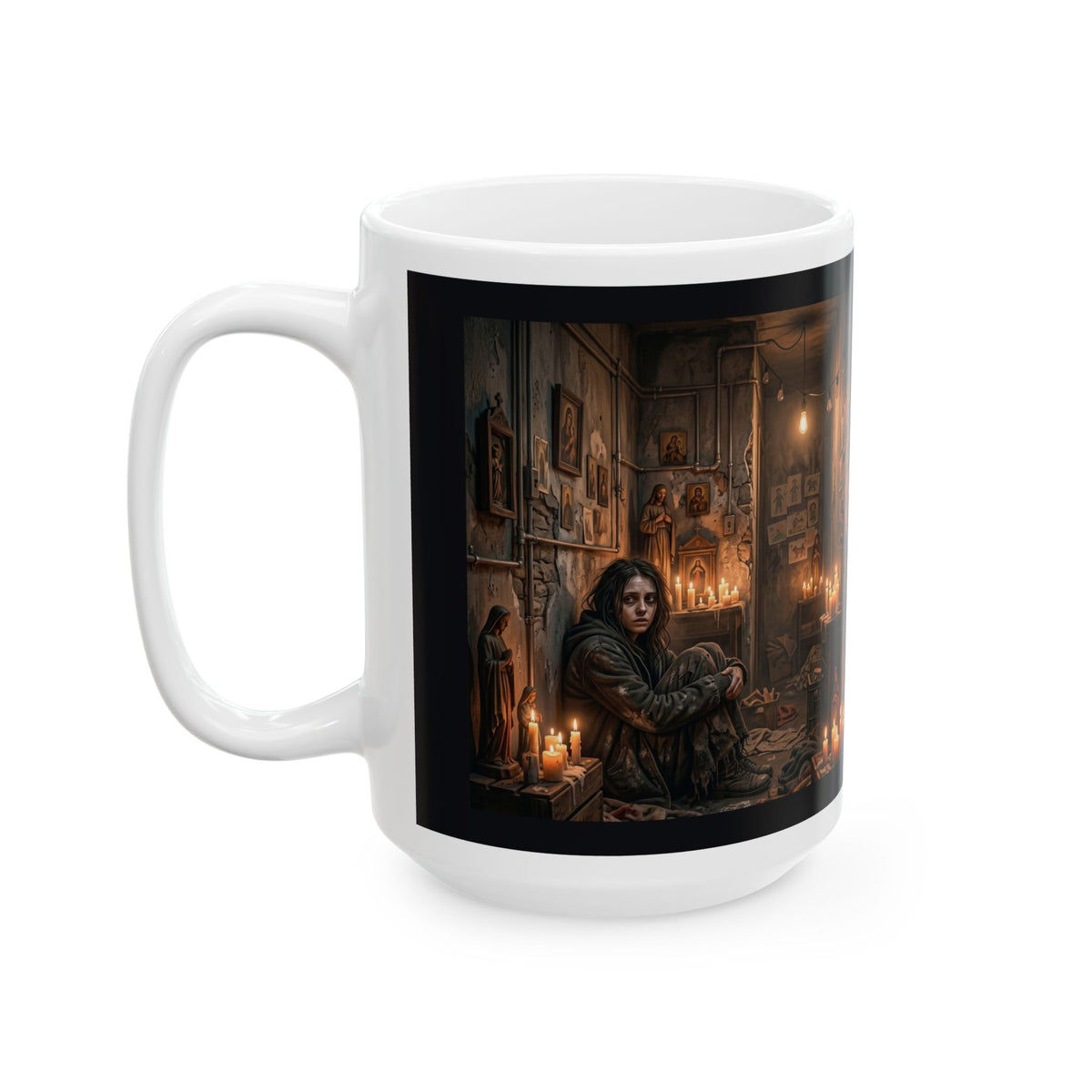Candlelit Vigil Ceramic Mug - Gothic Shrine Dark Romance Coffee Cup
