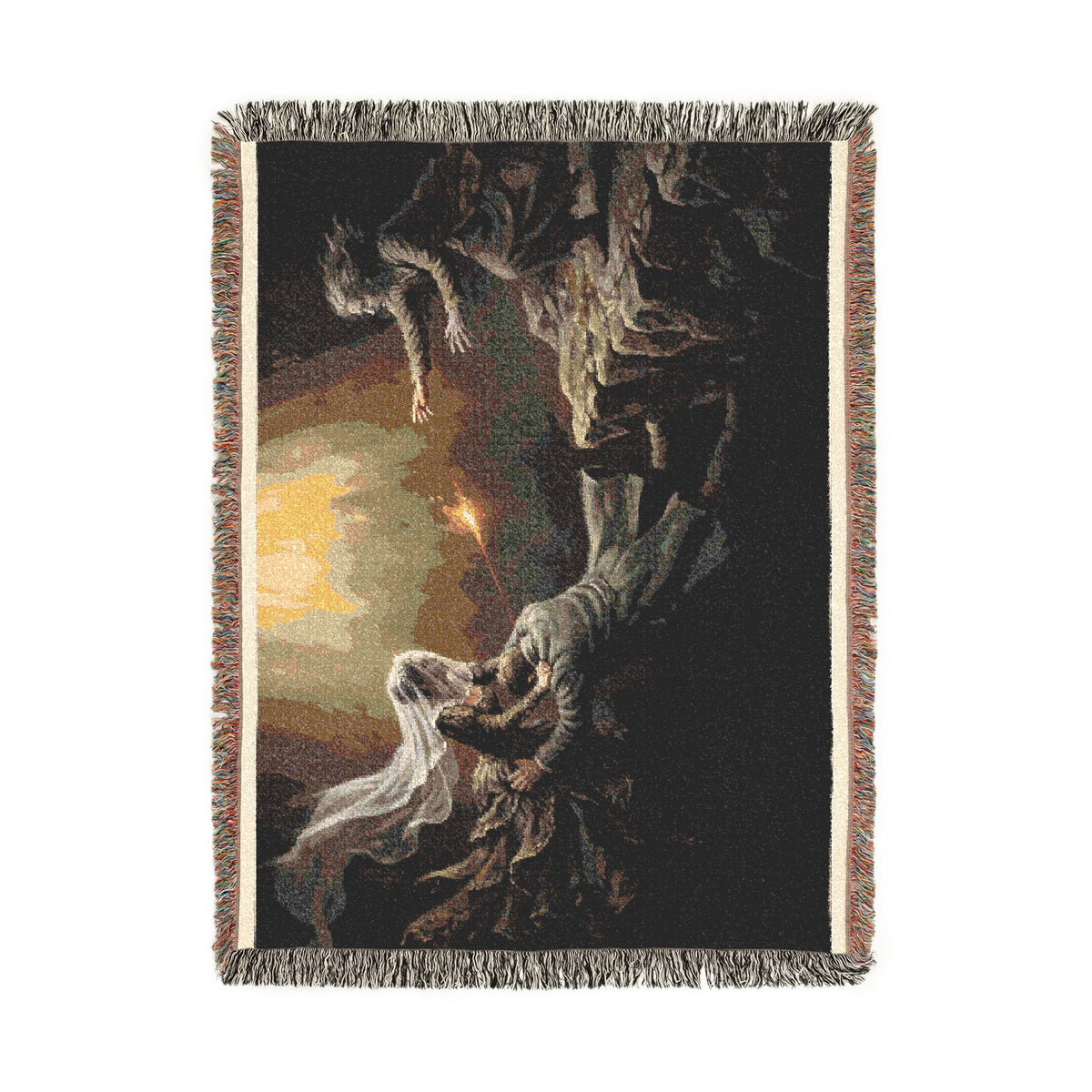 Celestial Embrace Woven Blanket — Ethereal Angels Golden Sky Throw