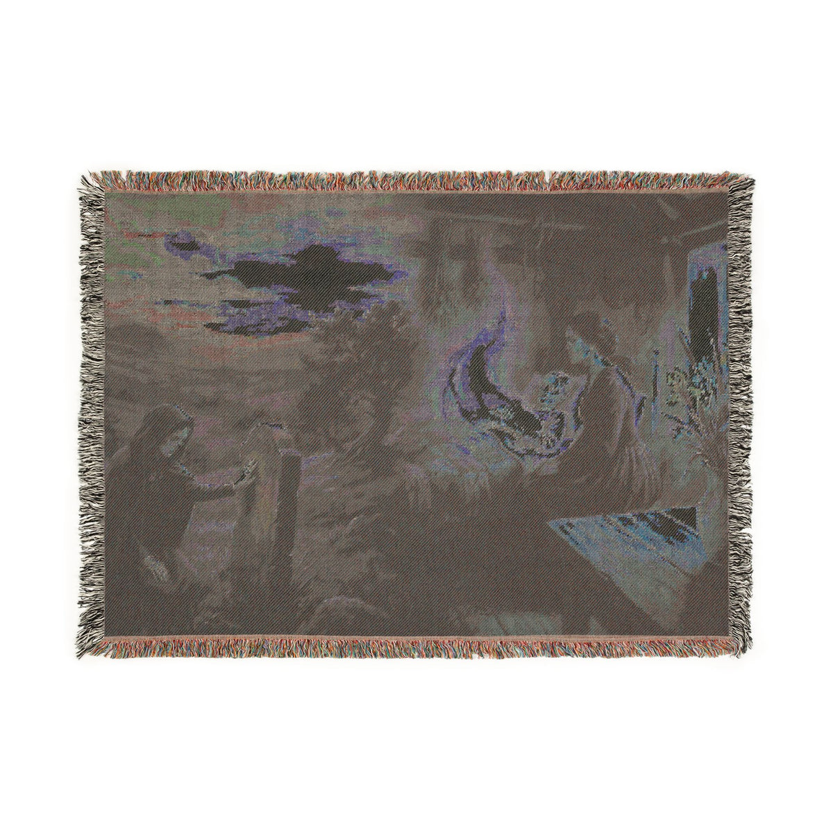 Nativity Scene Woven Throw Blanket — Classic Christmas Religious Home Decor
