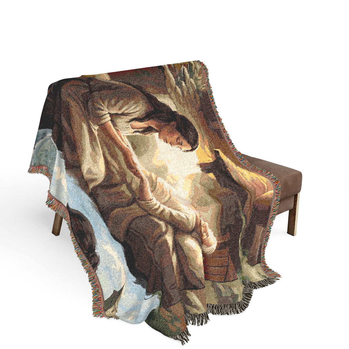 Religious Nativity Woven Blanket — Mary & Baby Jesus Tapestry Throw