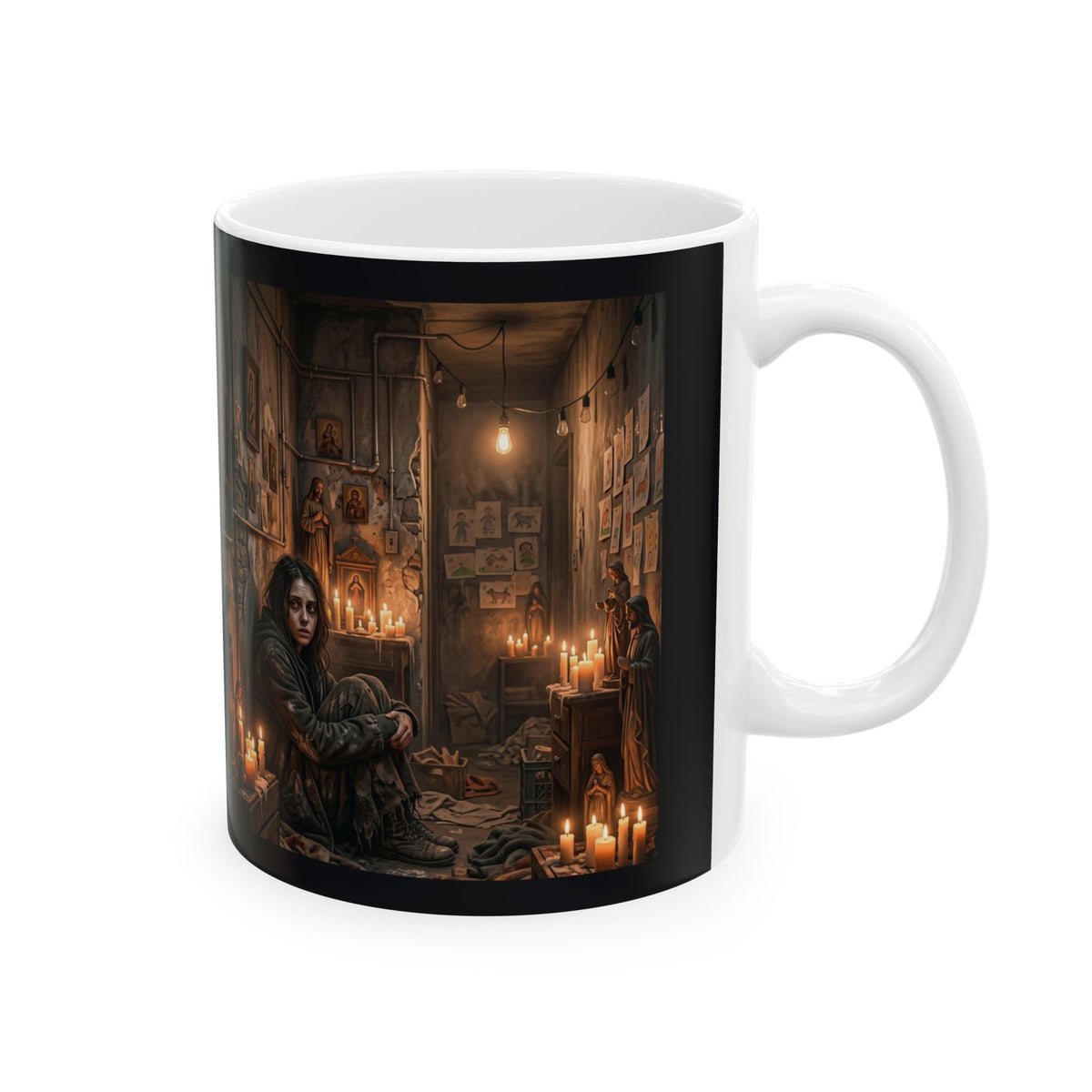 Candlelit Vigil Ceramic Mug - Gothic Shrine Dark Romance Coffee Cup