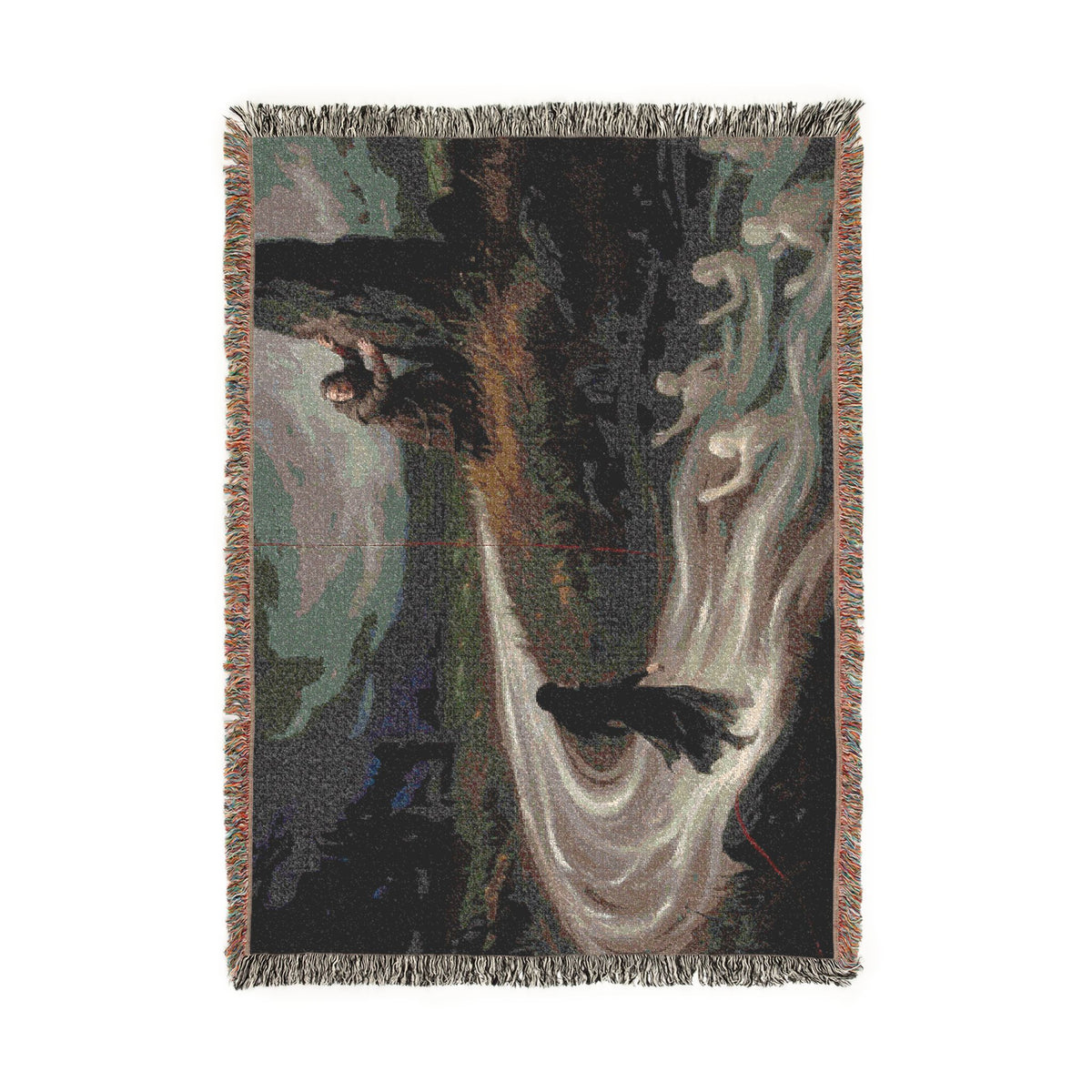 Woven Throw Blanket — Serene River Folklore Scene, Cozy Decorative Accent