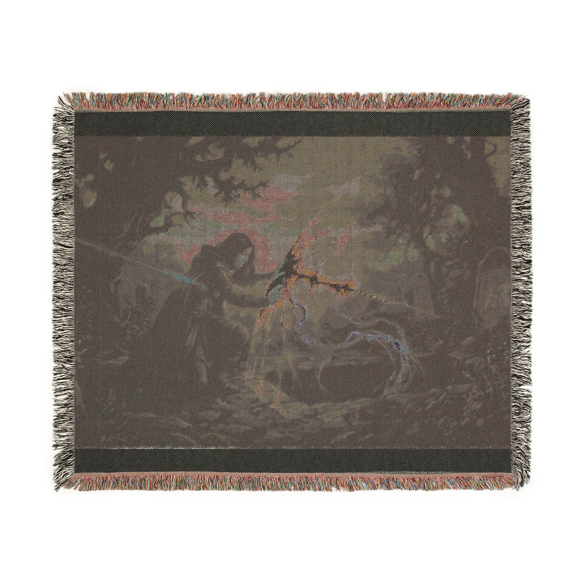Dragon Knight Woven Blanket – Fantasy Battle Tapestry Throw