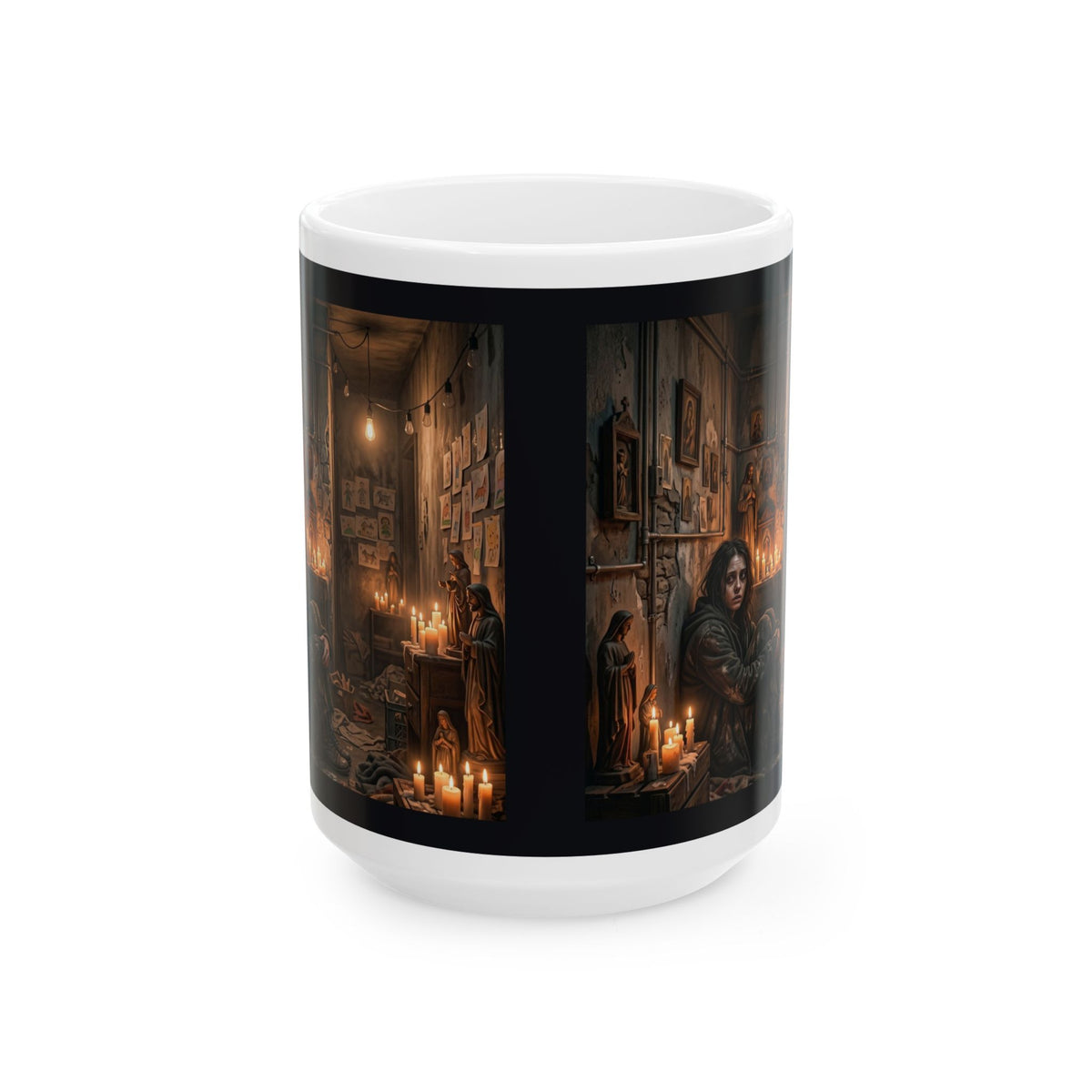 Candlelit Vigil Ceramic Mug - Gothic Shrine Dark Romance Coffee Cup