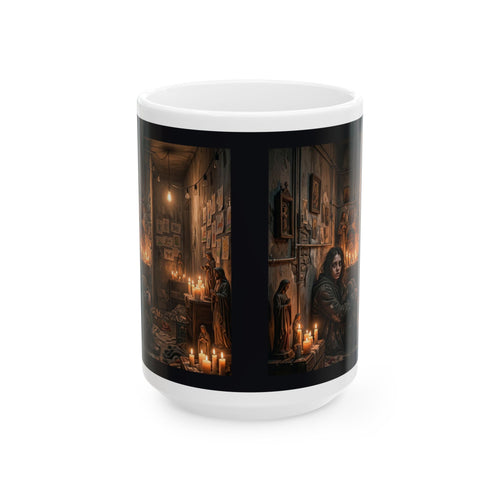 Candlelit Vigil Ceramic Mug - Gothic Shrine Dark Romance Coffee Cup