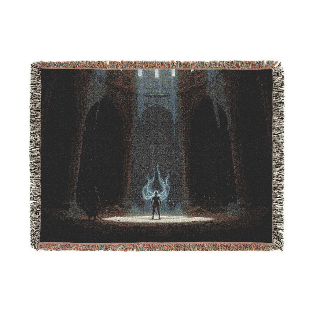 Gothic Cathedral Scene Woven Blanket — Moody Dark Interior Throw