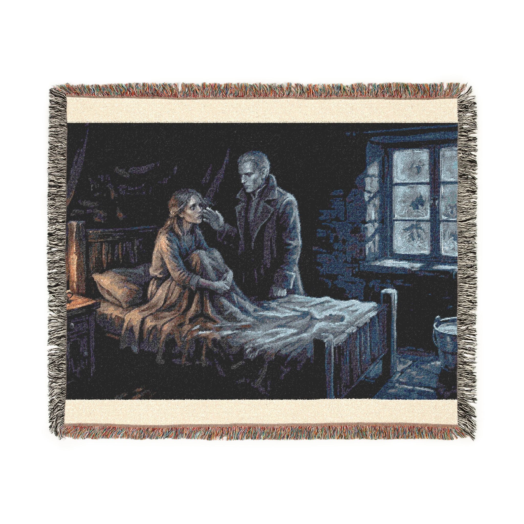 Candlelit Interior Woven Blanket — Victorian Dark Romance Throw