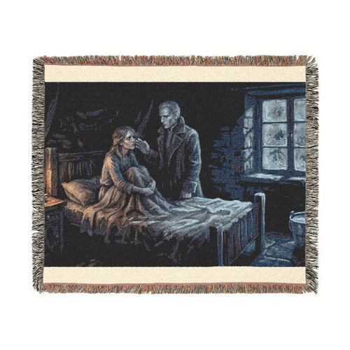 Candlelit Interior Woven Blanket — Victorian Dark Romance Throw