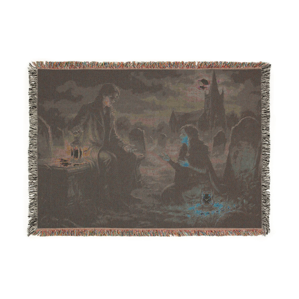Gothic Night Woven Blanket — Moonlit Cemetery Scene Throw