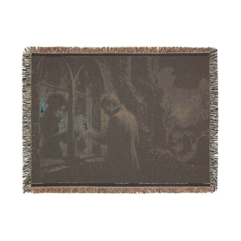 Gothic Cathedral Woven Blanket — Mystical Night Cloister Throw